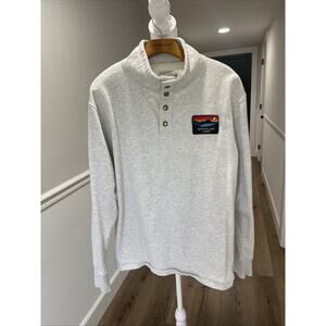 League Men L Sweatshirt Grey Snap Mock Neck Redfish Lake Lodge Boxy Long Sleeve